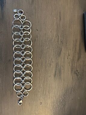 Vintage Y2K Lucky Brand Silver Multi-Ring Chain Bracelet - Bold Link Design